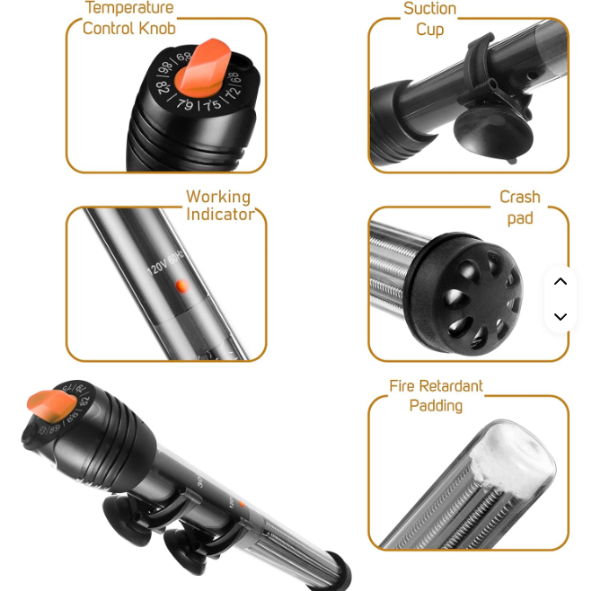 100W Aquarium Heater with Stick-on Thermometer